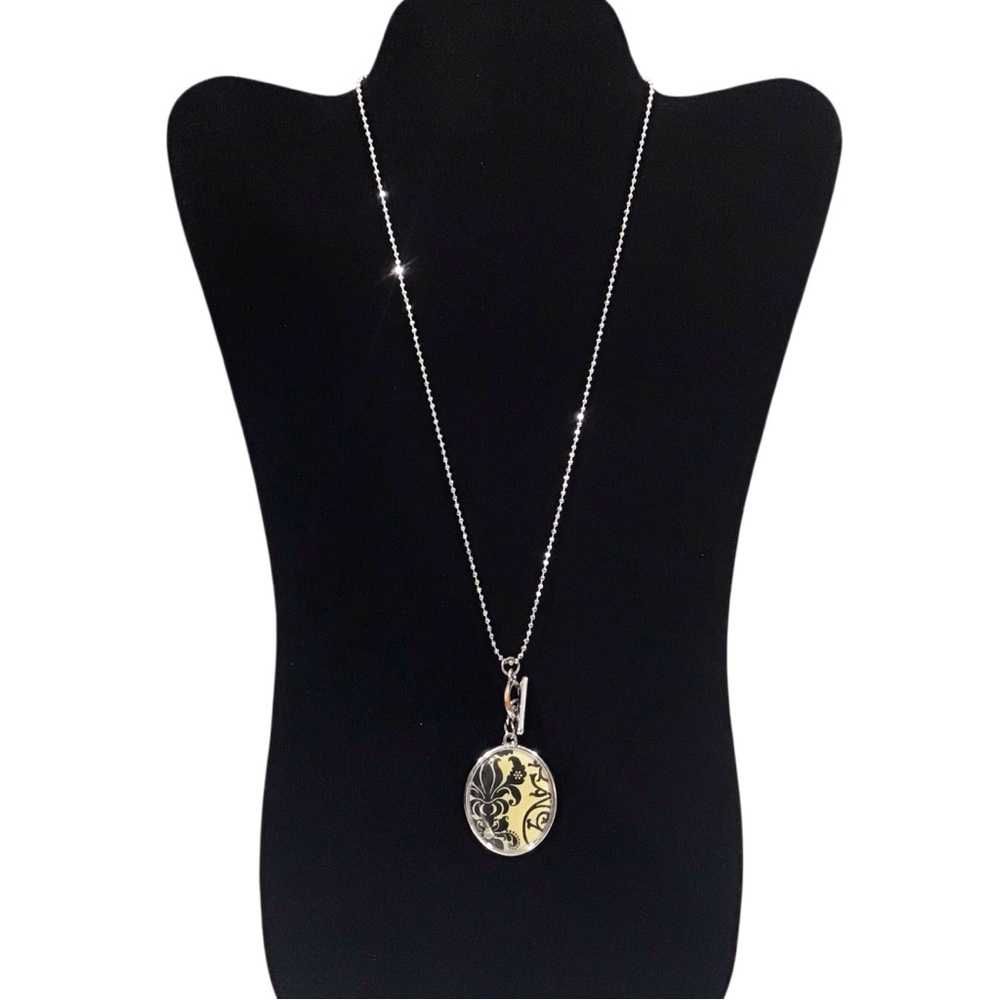 Pendant Necklace Silver Chain Reversible Floral Patterns Black Fashion Jewelry